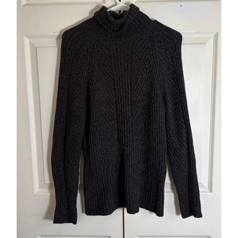 Sundance Womens Mock Neck Ribbed Knit Sweater Charcoal Gray Silk Blend Size M